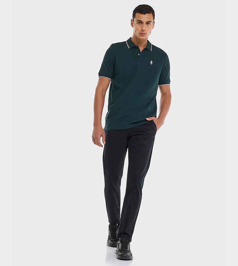 Solid Slim Fit Pants with Button Closure