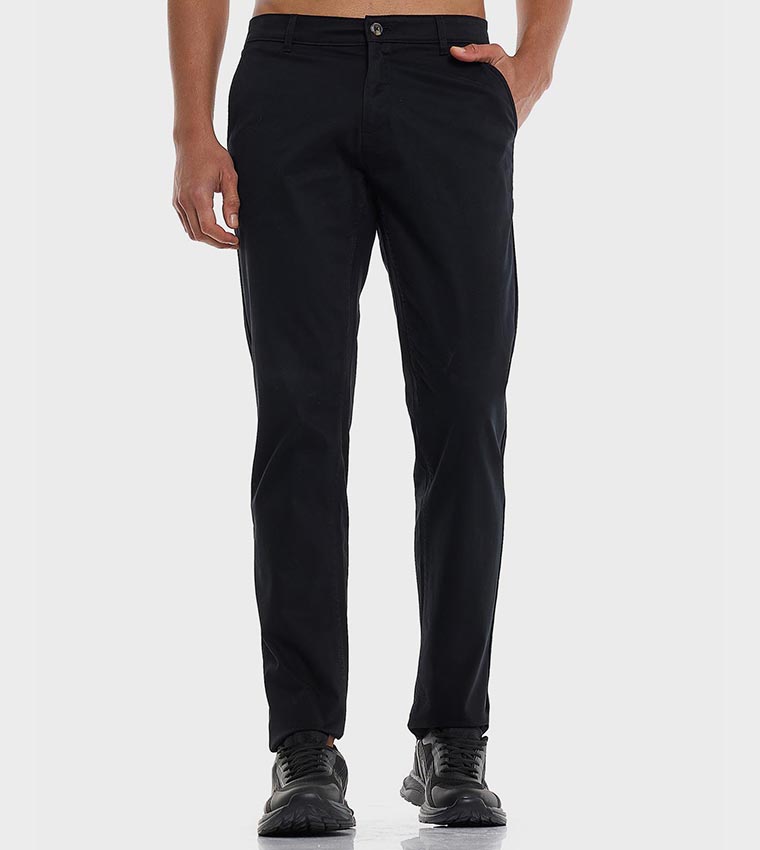 Solid Slim Fit Pants with Button Closure