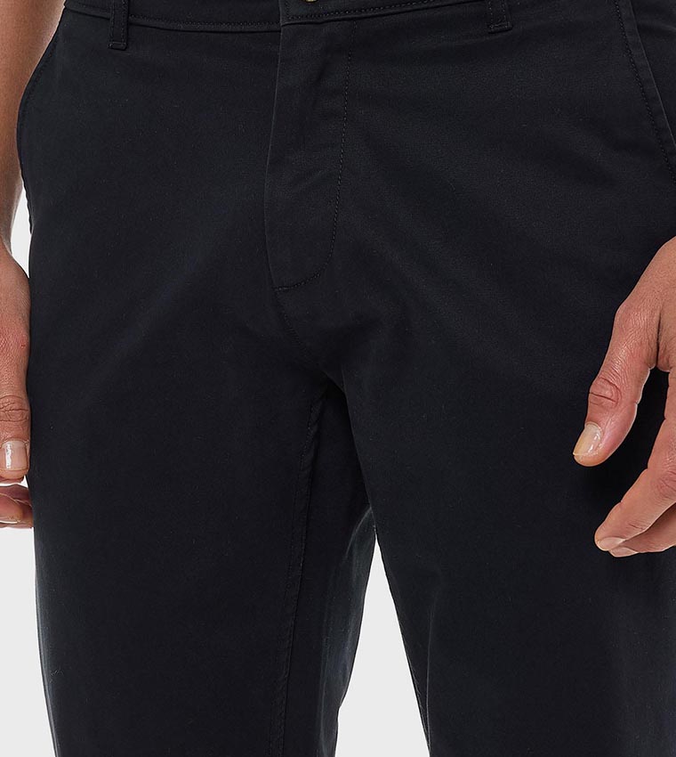 Solid Slim Fit Pants with Button Closure