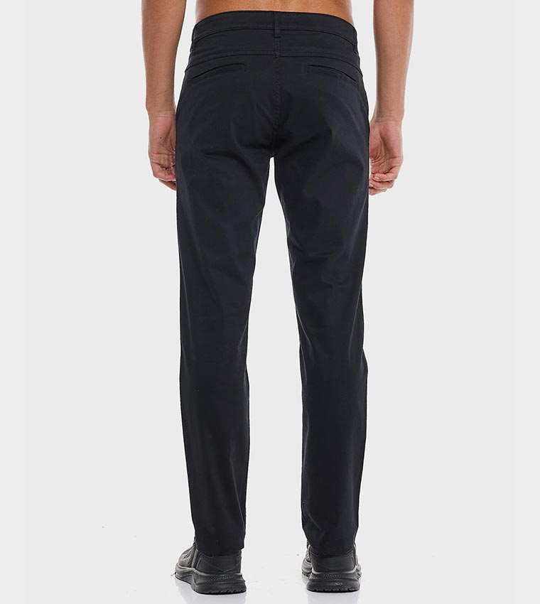Solid Slim Fit Pants with Button Closure