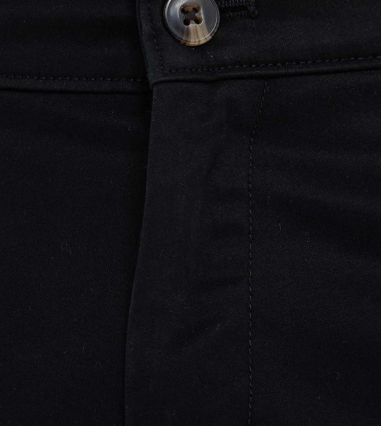 Solid Slim Fit Pants with Button Closure