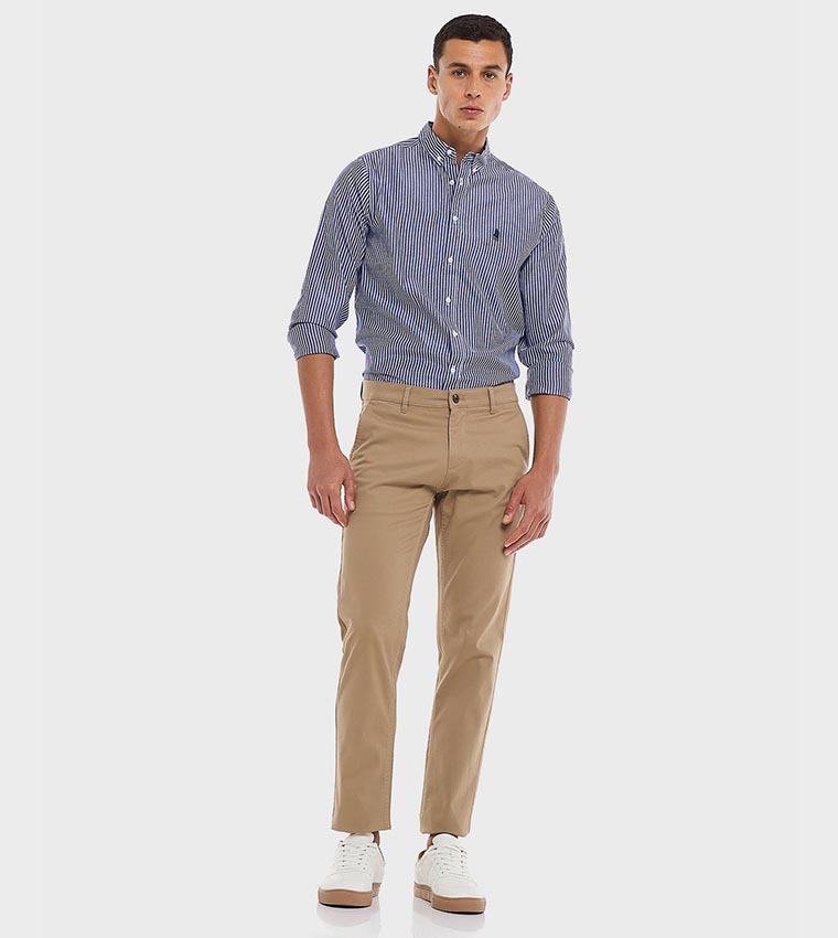 Solid Slim Fit Pants with Button Closure