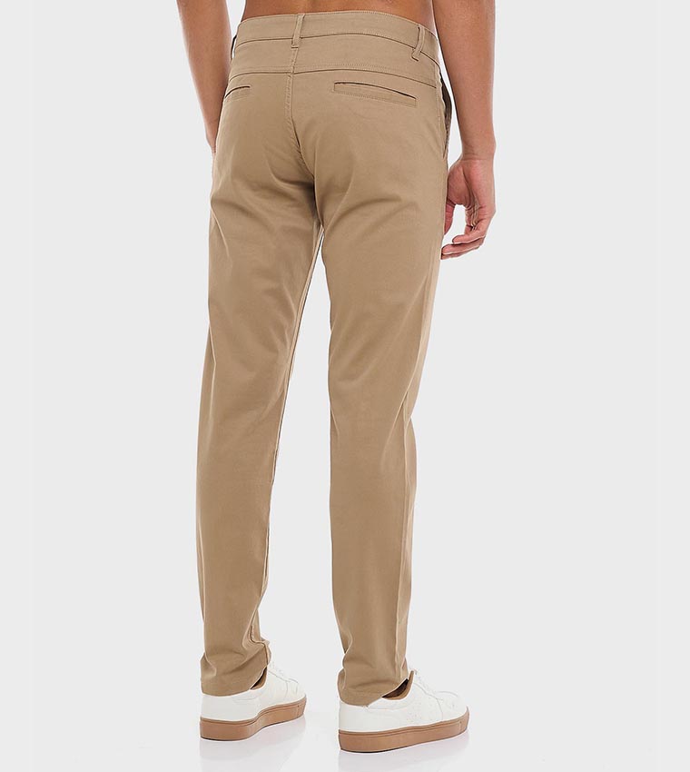Solid Slim Fit Pants with Button Closure