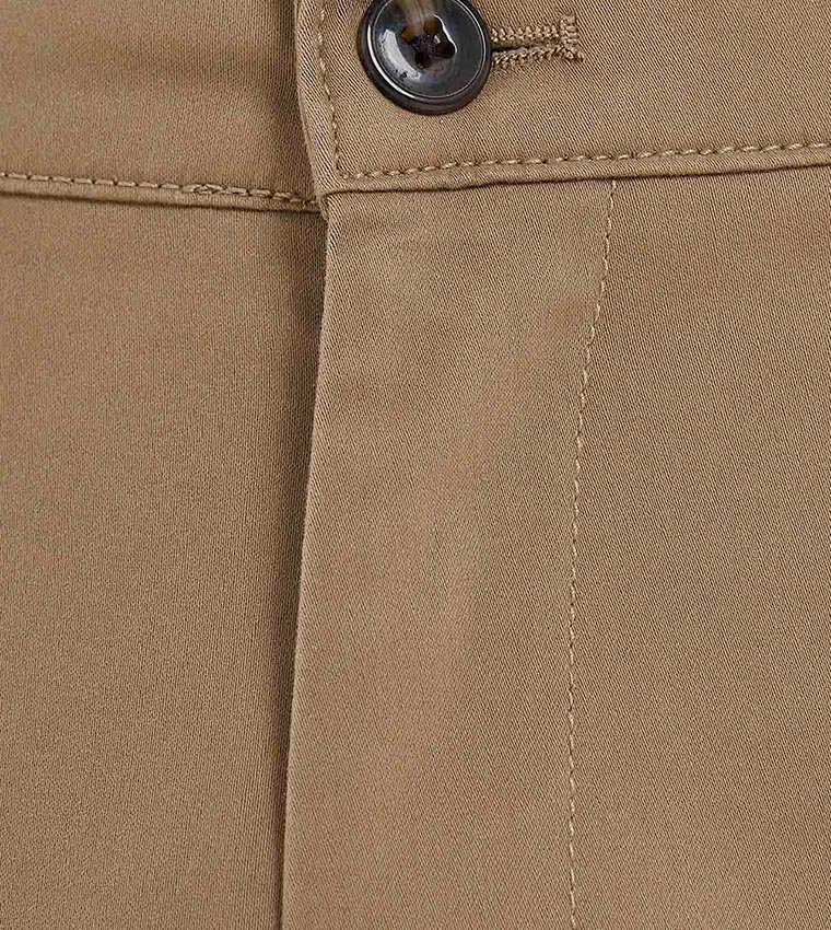 Solid Slim Fit Pants with Button Closure