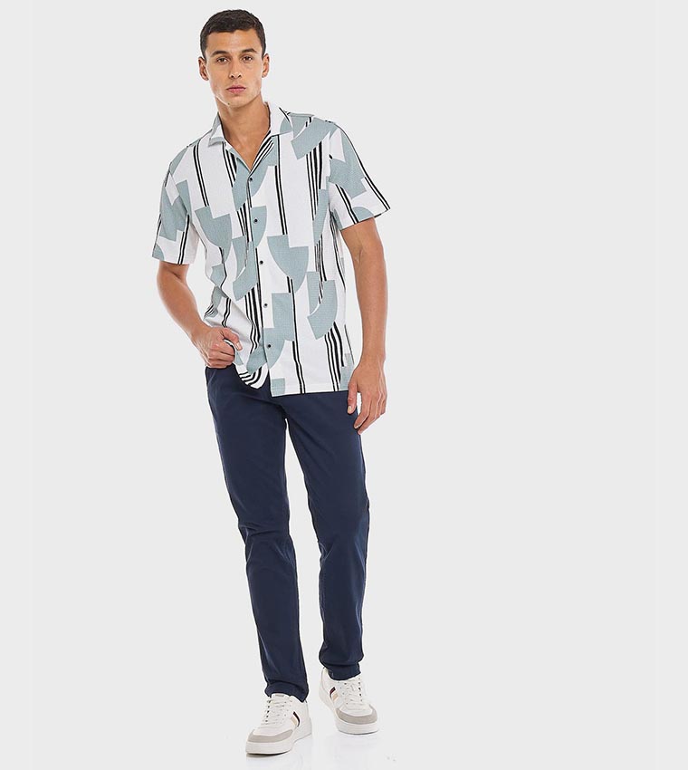 Solid Slim Fit Pants with Button Closure