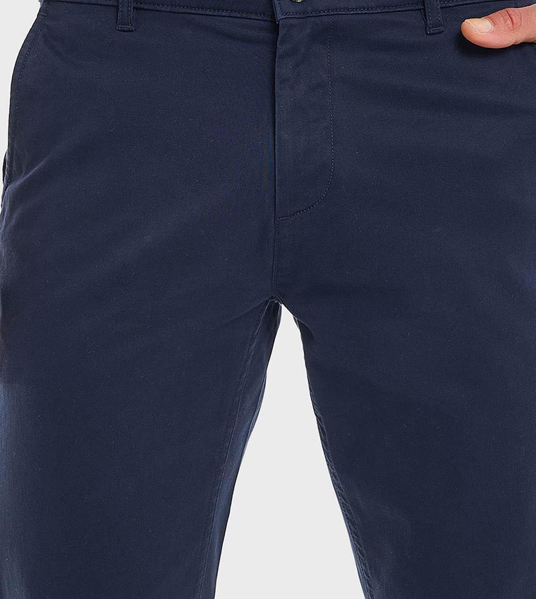 Solid Slim Fit Pants with Button Closure