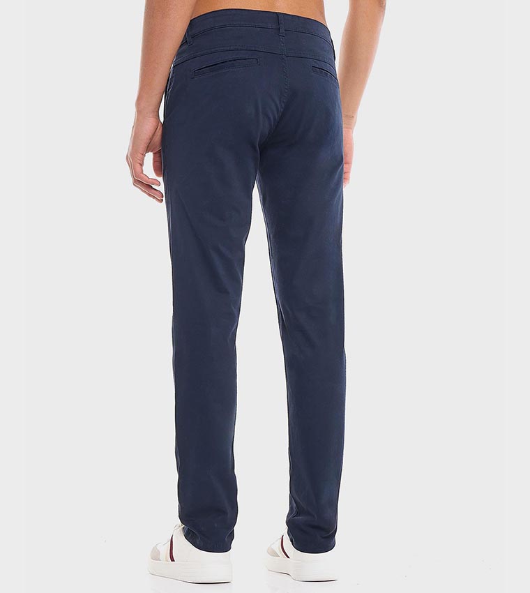 Solid Slim Fit Pants with Button Closure