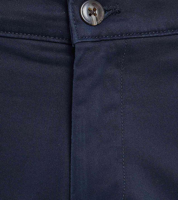 Solid Slim Fit Pants with Button Closure