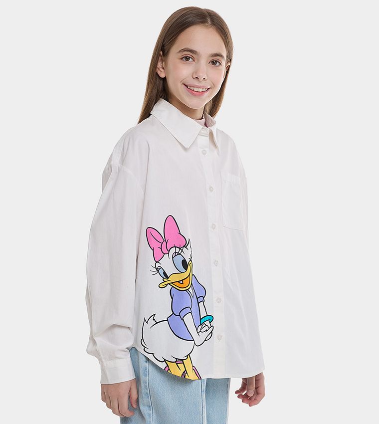 Daisy Duck Shirt with Classic Collar and Long Sleeves