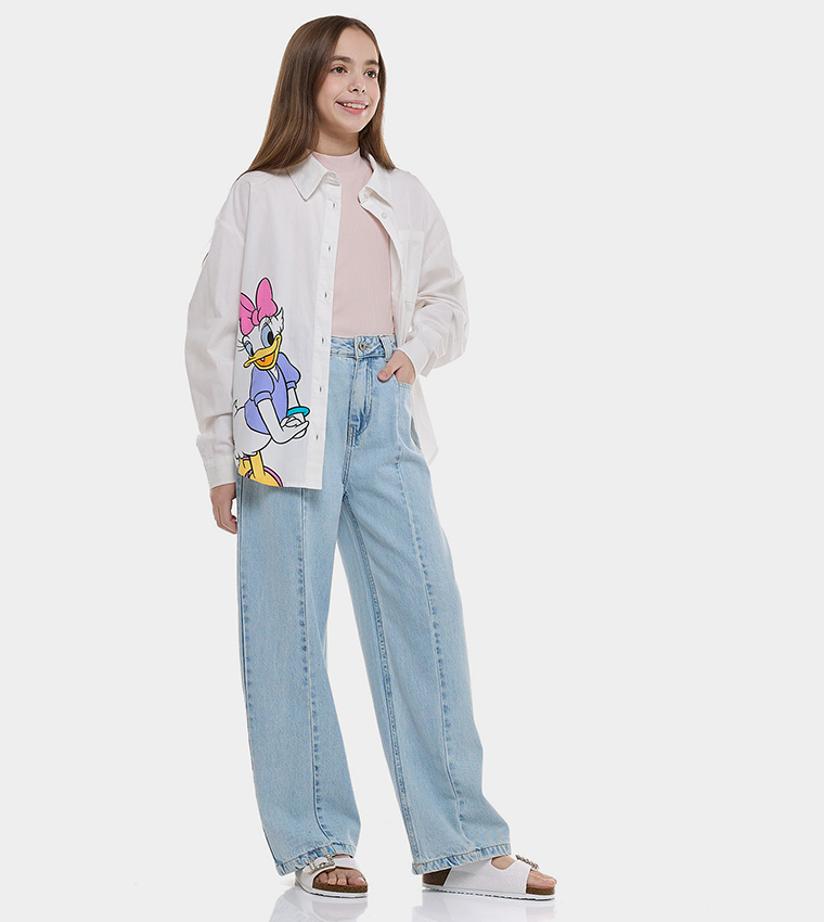 Daisy Duck Shirt with Classic Collar and Long Sleeves