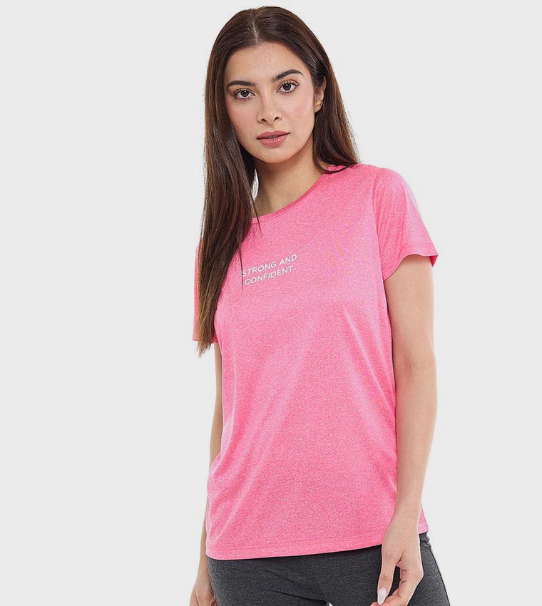 Printed Active T-Shirt with Crew Neck and Short Sleeves