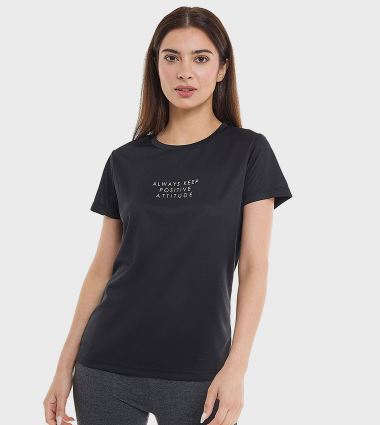 Printed Active T-Shirt with Crew Neck and Short Sleeves