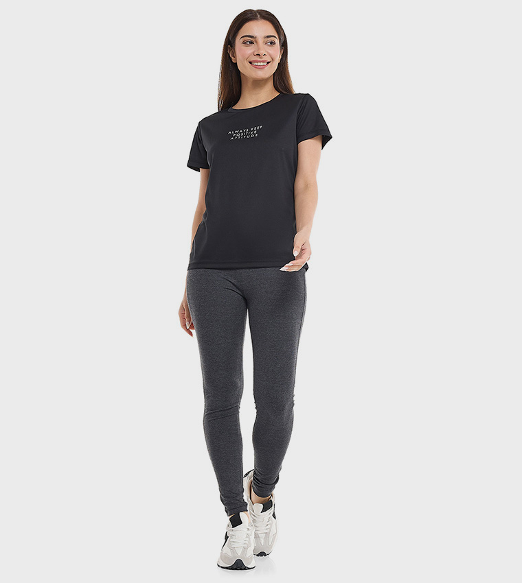 Printed Active T-Shirt with Crew Neck and Short Sleeves