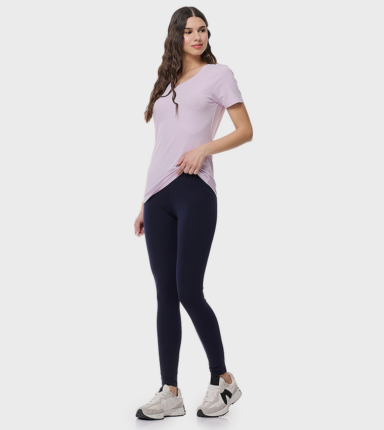 Solid Leggings with Elastic Waist