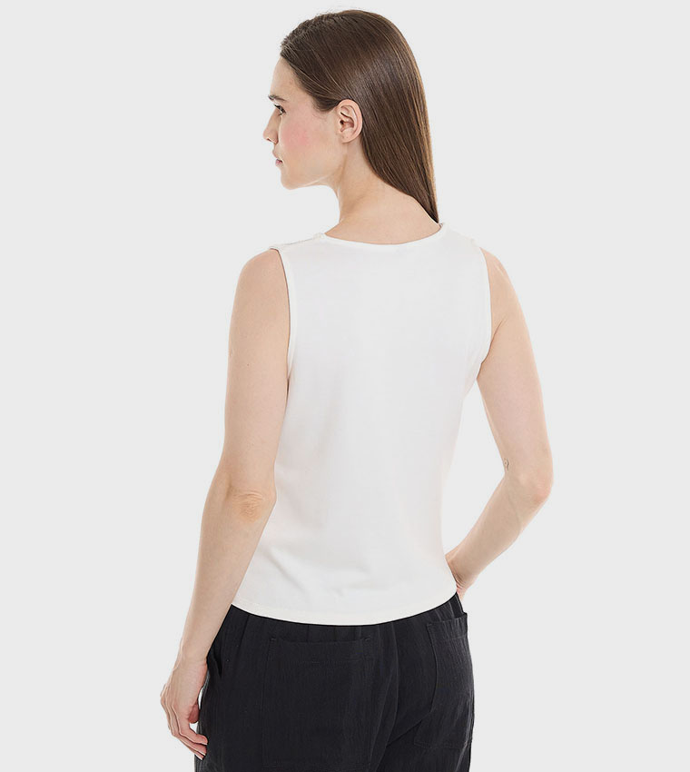 Embellished Sleeveless Top with Round Neck