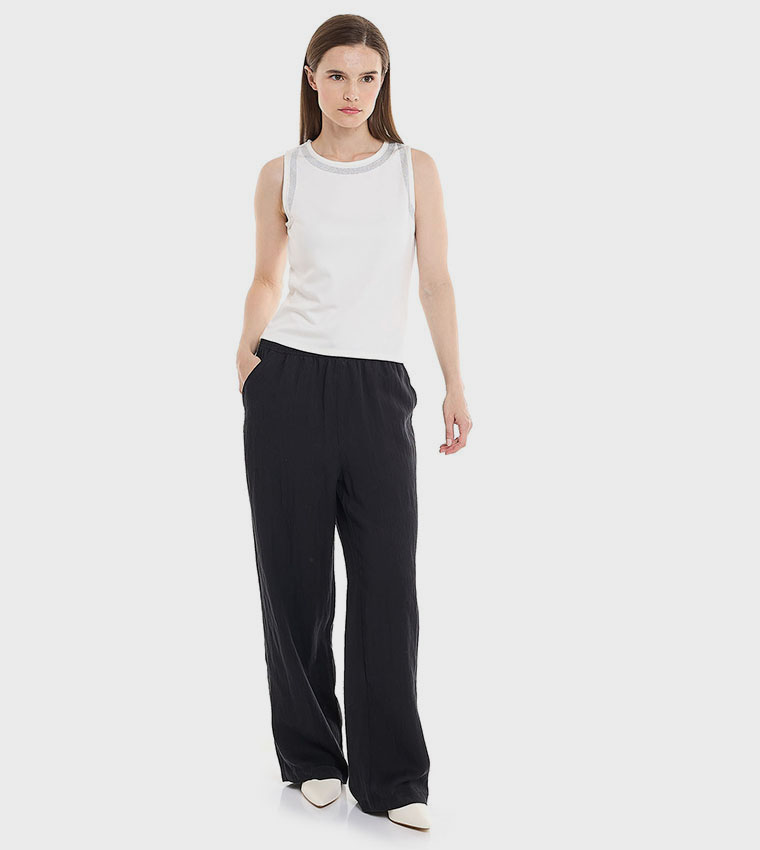 Embellished Sleeveless Top with Round Neck