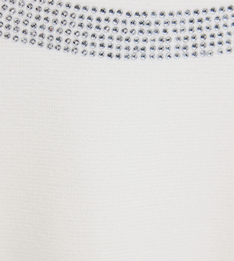 Embellished Sleeveless Top with Round Neck