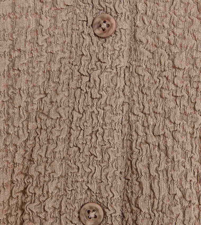 Textured Tunic with Classic Collar and Long Sleeves