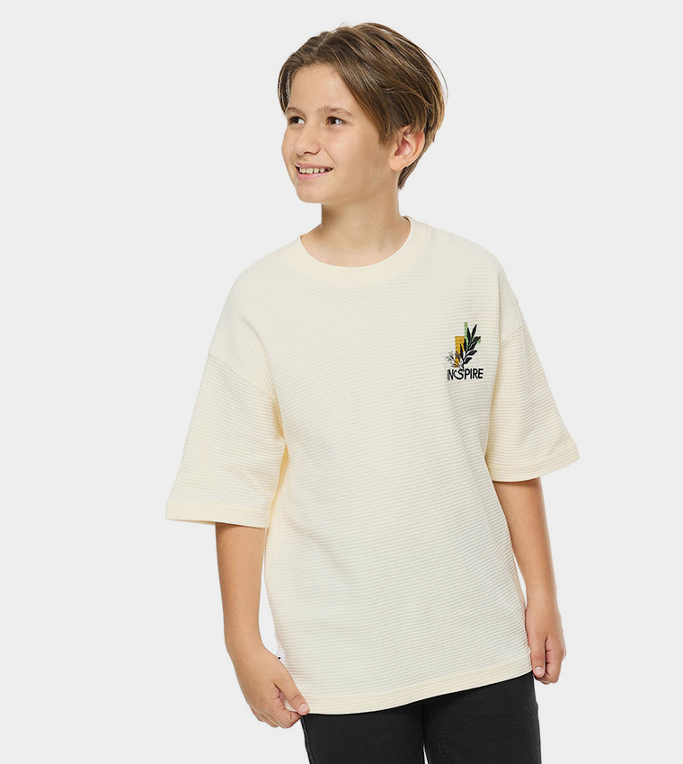 Back Printed Oversized T-Shirt with Crew Neck and Short Sleeves