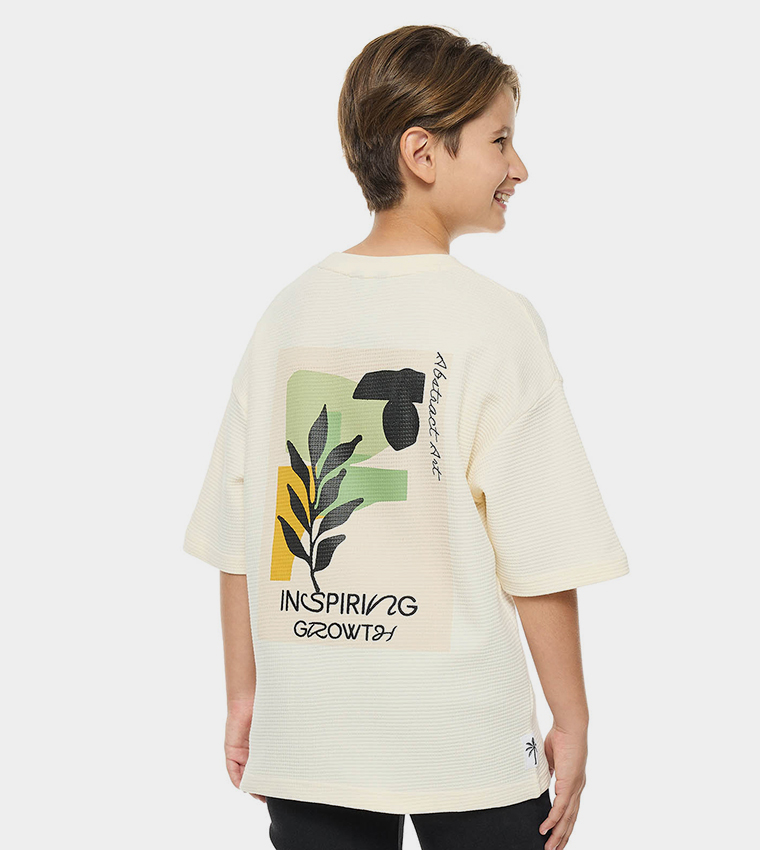 Back Printed Oversized T-Shirt with Crew Neck and Short Sleeves