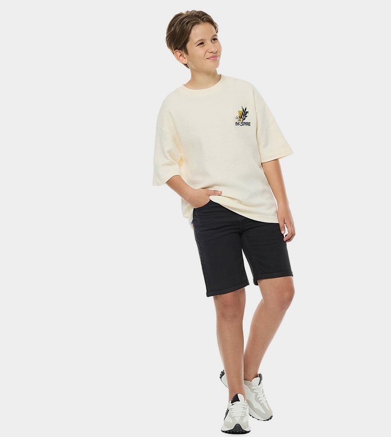 Back Printed Oversized T-Shirt with Crew Neck and Short Sleeves