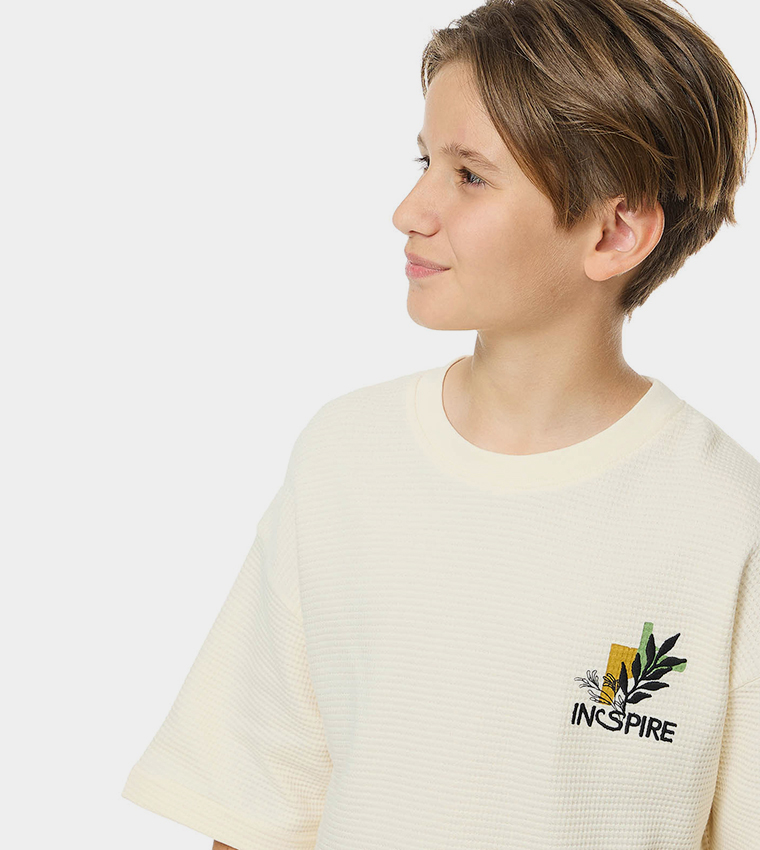 Back Printed Oversized T-Shirt with Crew Neck and Short Sleeves