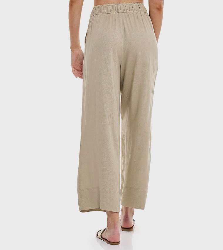Solid Wide Leg Pants with Drawstring Waist