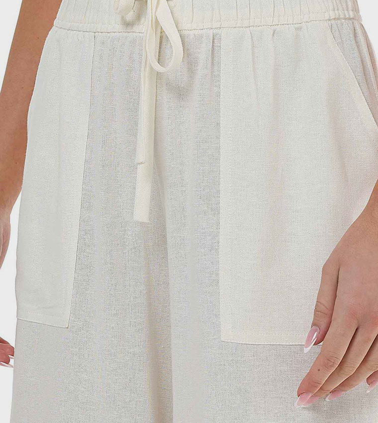 Solid Wide Leg Pants with Drawstring Waist