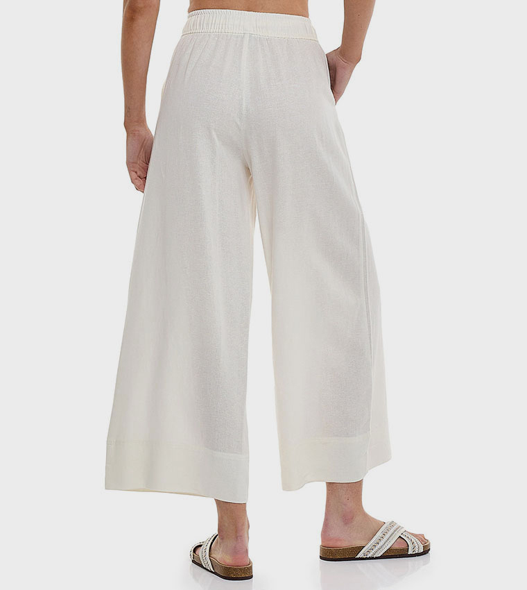 Solid Wide Leg Pants with Drawstring Waist