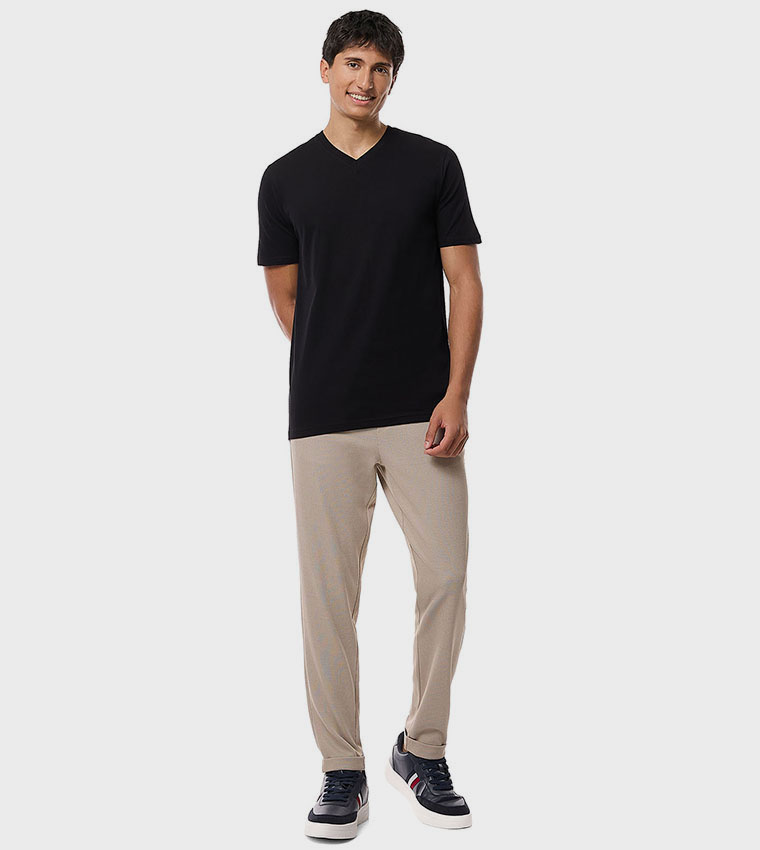 Solid T-Shirt with V-Neck and Short Sleeves