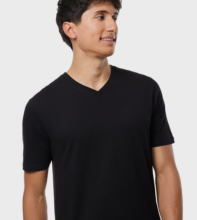 Solid T-Shirt with V-Neck and Short Sleeves