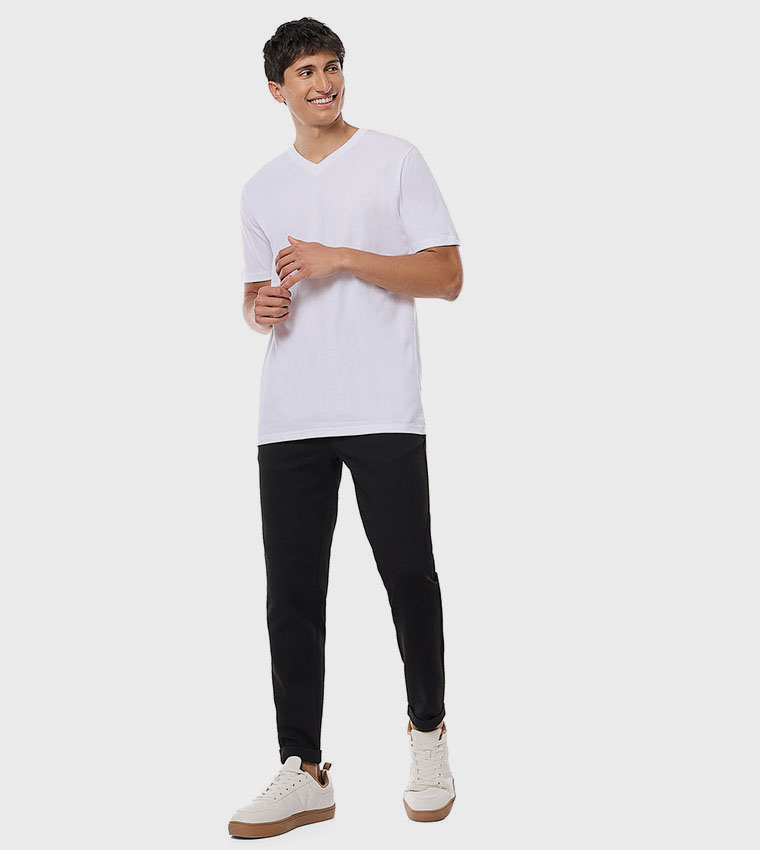 Solid T-Shirt with V-Neck and Short Sleeves