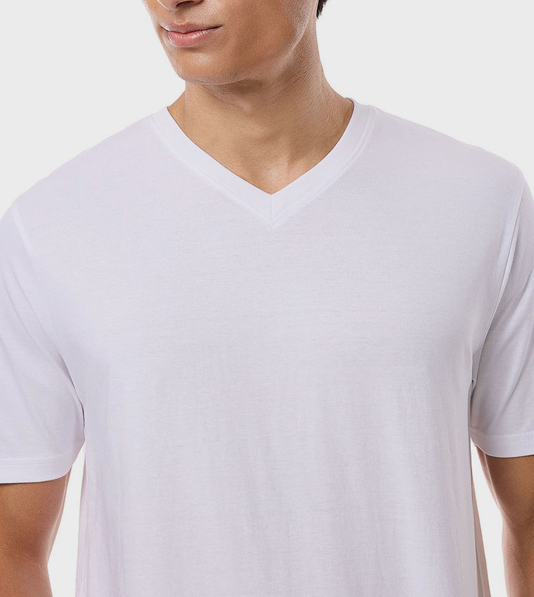 Solid T-Shirt with V-Neck and Short Sleeves