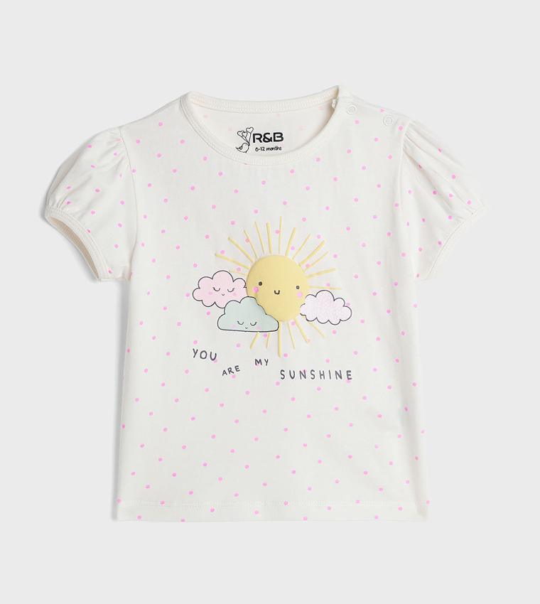 Printed Top with Crew Neck and Puff Sleeves