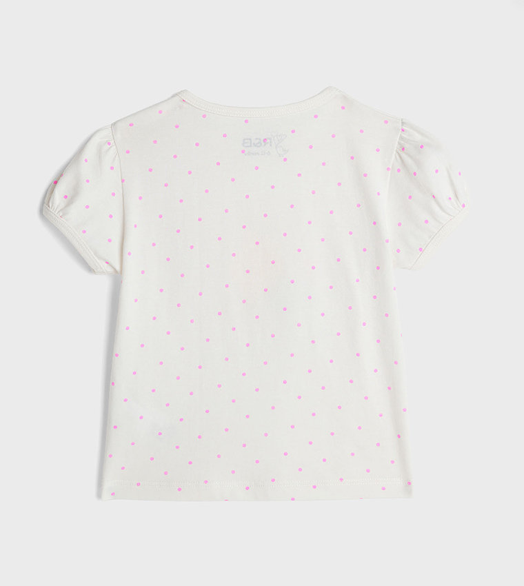Printed Top with Crew Neck and Puff Sleeves