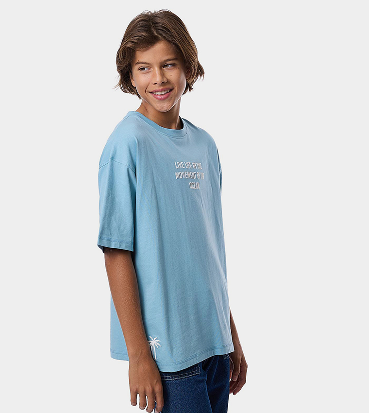 Back Embroidered T-Shirt with Crew Neck and Short Sleeves