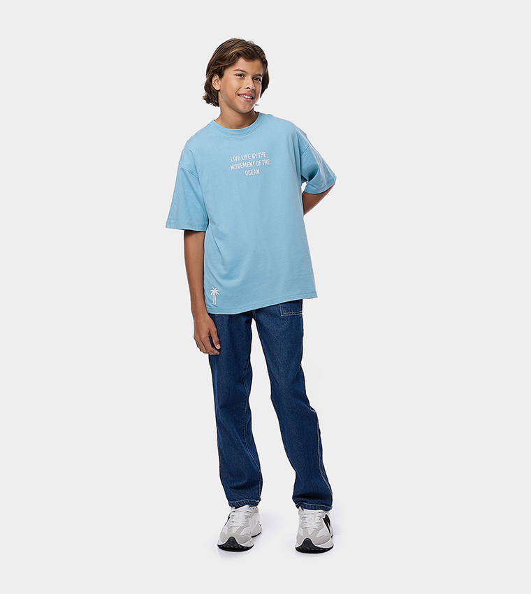 Back Embroidered T-Shirt with Crew Neck and Short Sleeves