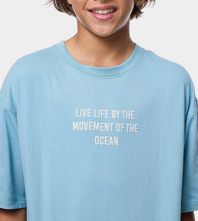 Back Embroidered T-Shirt with Crew Neck and Short Sleeves