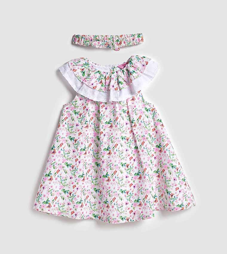 Printed A-Line Dress with Headband