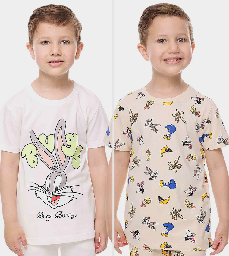 2 Pack Looney Tunes Printed T-Shirts with Short Sleeves