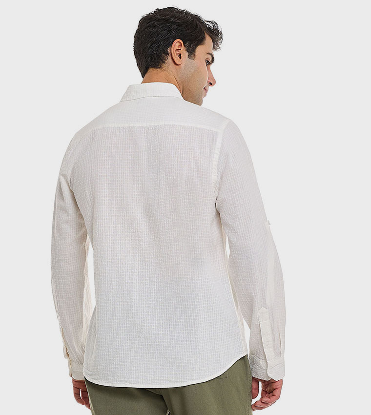 Solid Shirt With Spread Collar and Long Sleeves