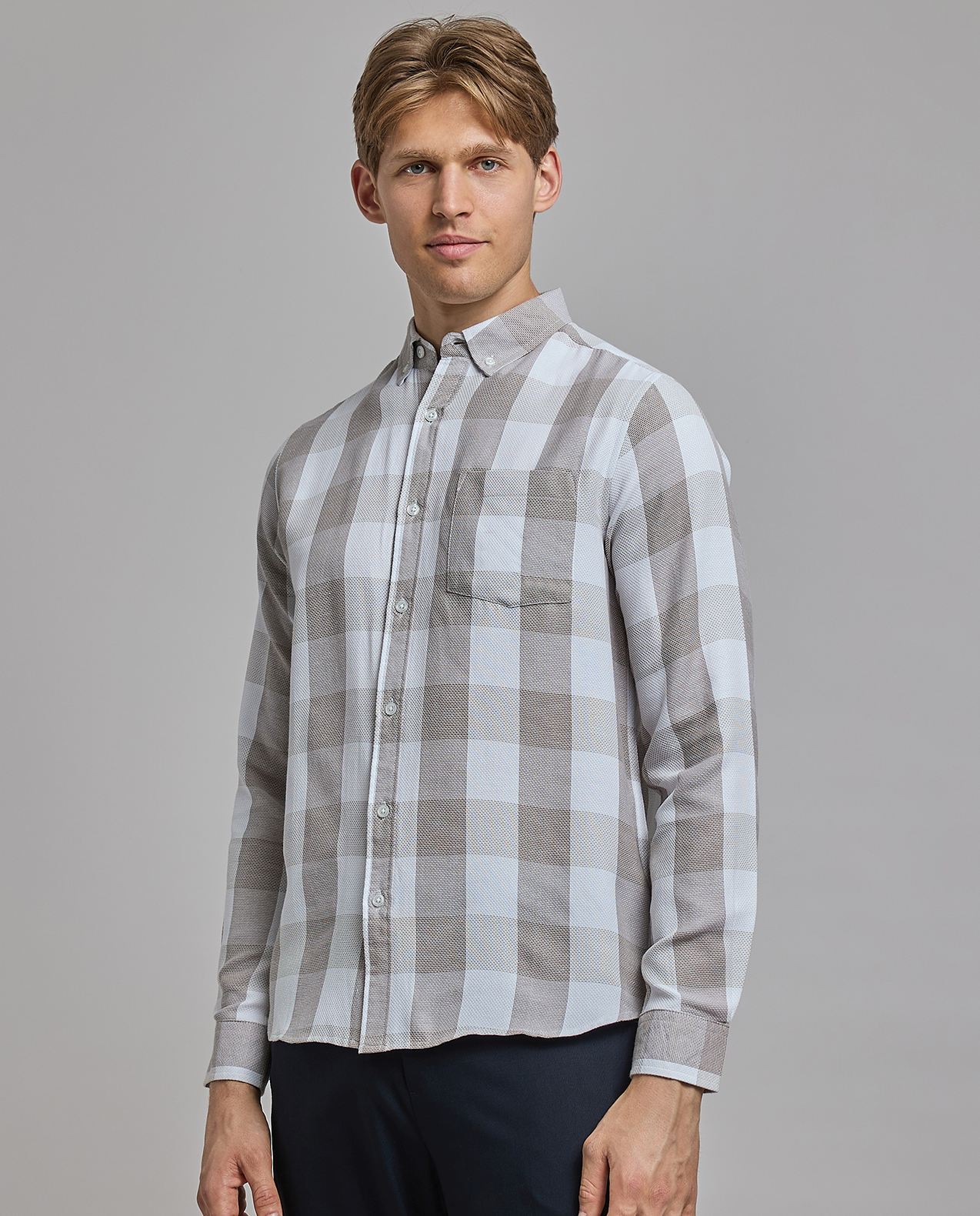 Checked Shirt with Button-Down Collar and Long Sleeves