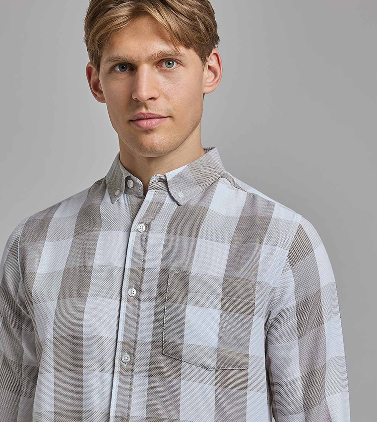 Checked Shirt with Button-Down Collar and Long Sleeves