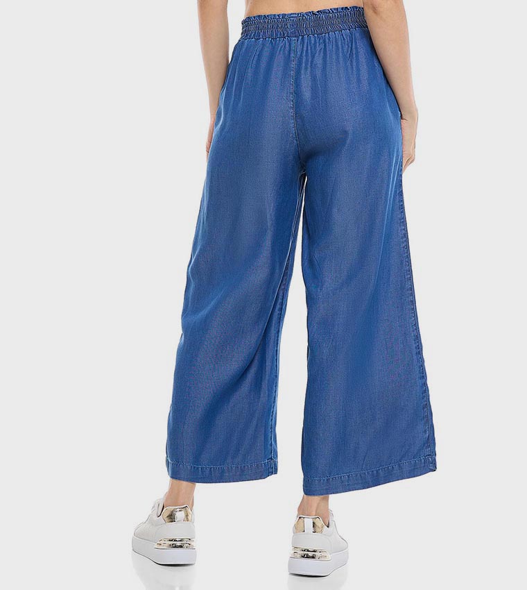 Washed Wide Leg Jeans with Elastic Waist