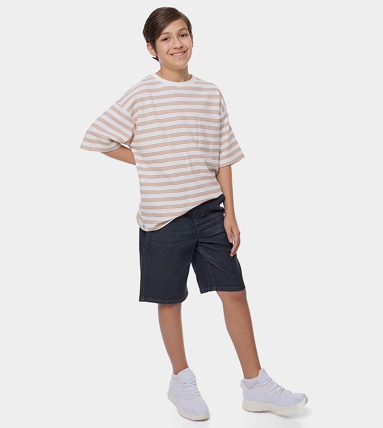 Striped T-Shirt with Crew Neck and Short Sleeves