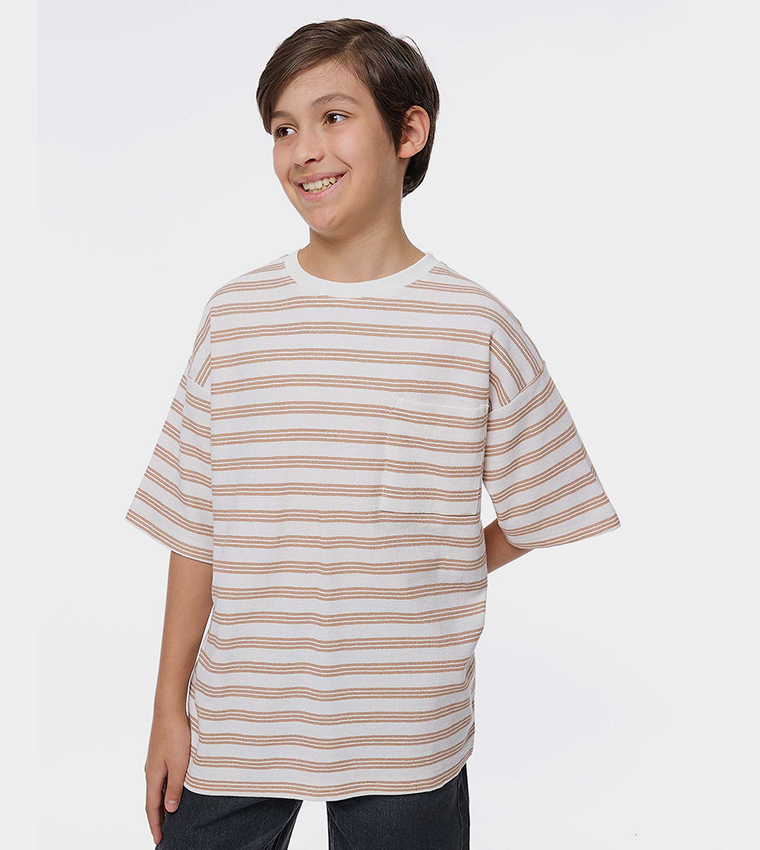 Striped T-Shirt with Crew Neck and Short Sleeves