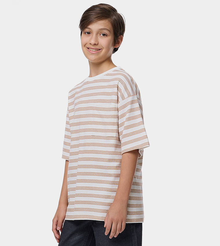 Striped T-Shirt with Crew Neck and Short Sleeves