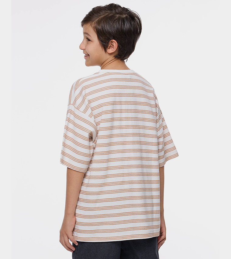 Striped T-Shirt with Crew Neck and Short Sleeves