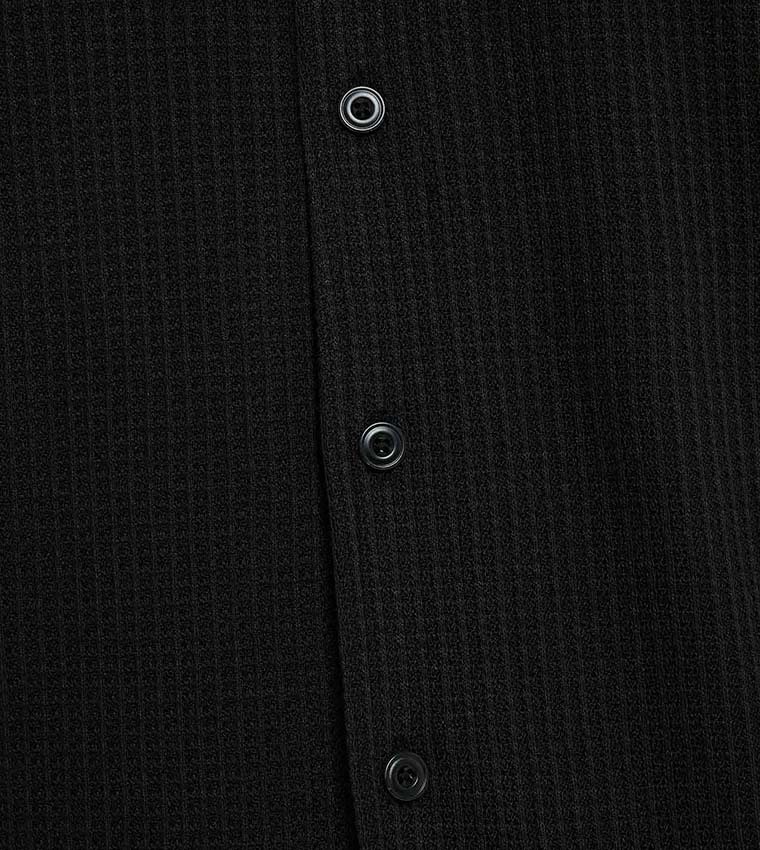 Textured Shirt with Revere Collar and Short Sleeves