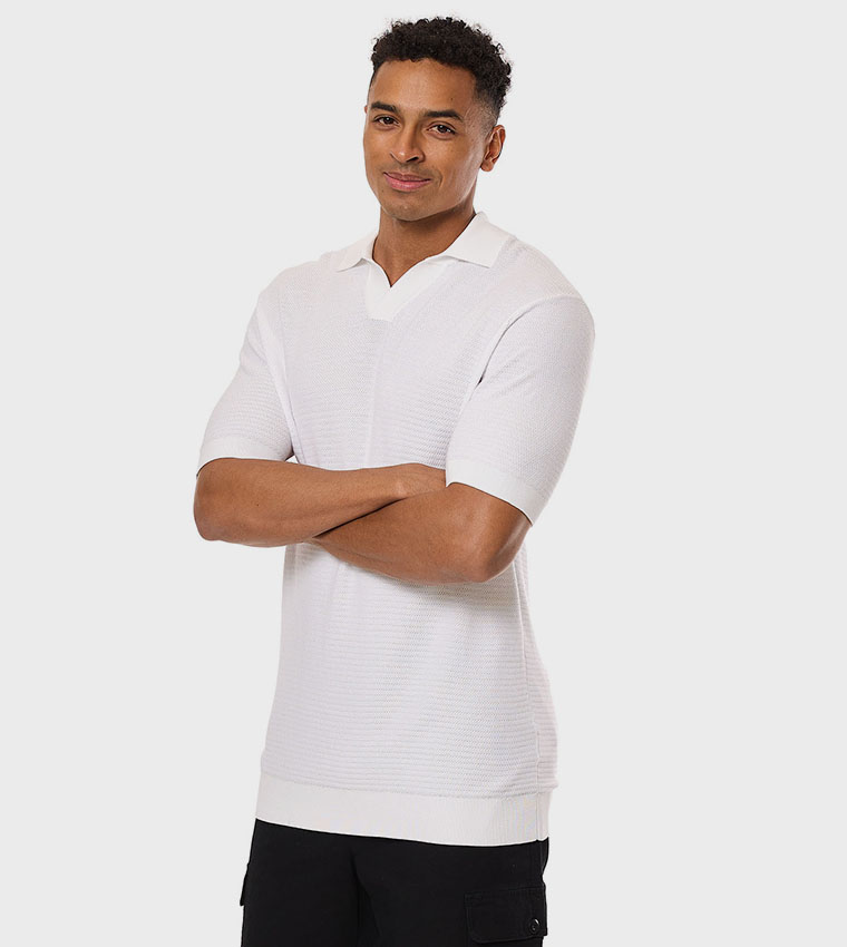Textured Polo T-Shirt with Short Sleeves
